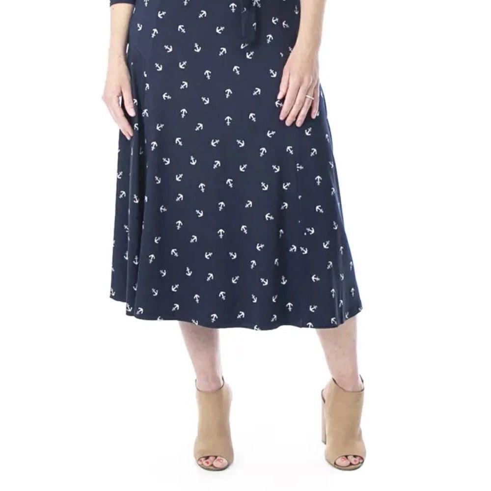Nina Leonard S Jersey Crew Neck Quarter Sleeve Midi Dress Navy White Lilac Print - Picture 13 of 16